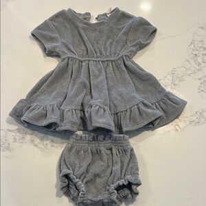 Quincy Mae Gray Terry Ruffle Dress & Bloomers